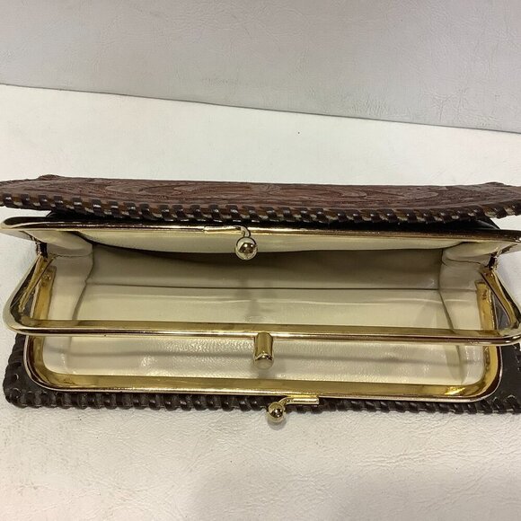 Vintage Handmade Hand Tooled Brown Leather Wallet 7 1/2" x 3 1/2" - Picture 5 of 10